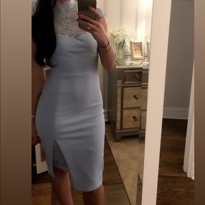 Lace mock neck pencil dress